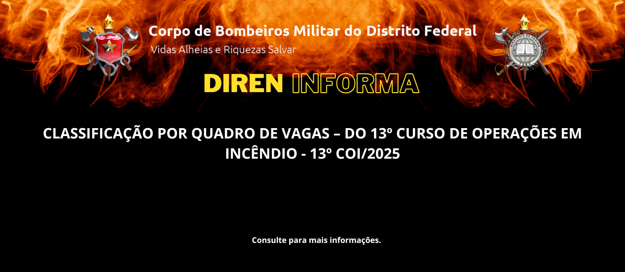 CLASSIFICAÇÃO POR QUADRO DE VAGAS – DO 13º CURSO DE OPERAÇÕES EM INCÊNDIO – 13º COI/2025